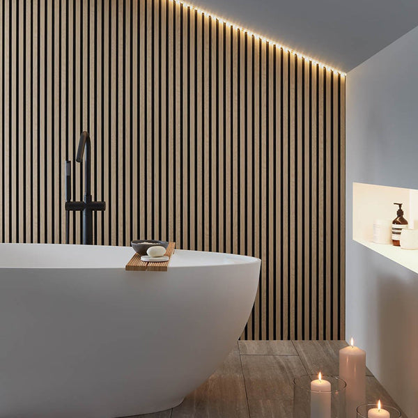 SlatWall Waterproof Natural Oak and Black Panel